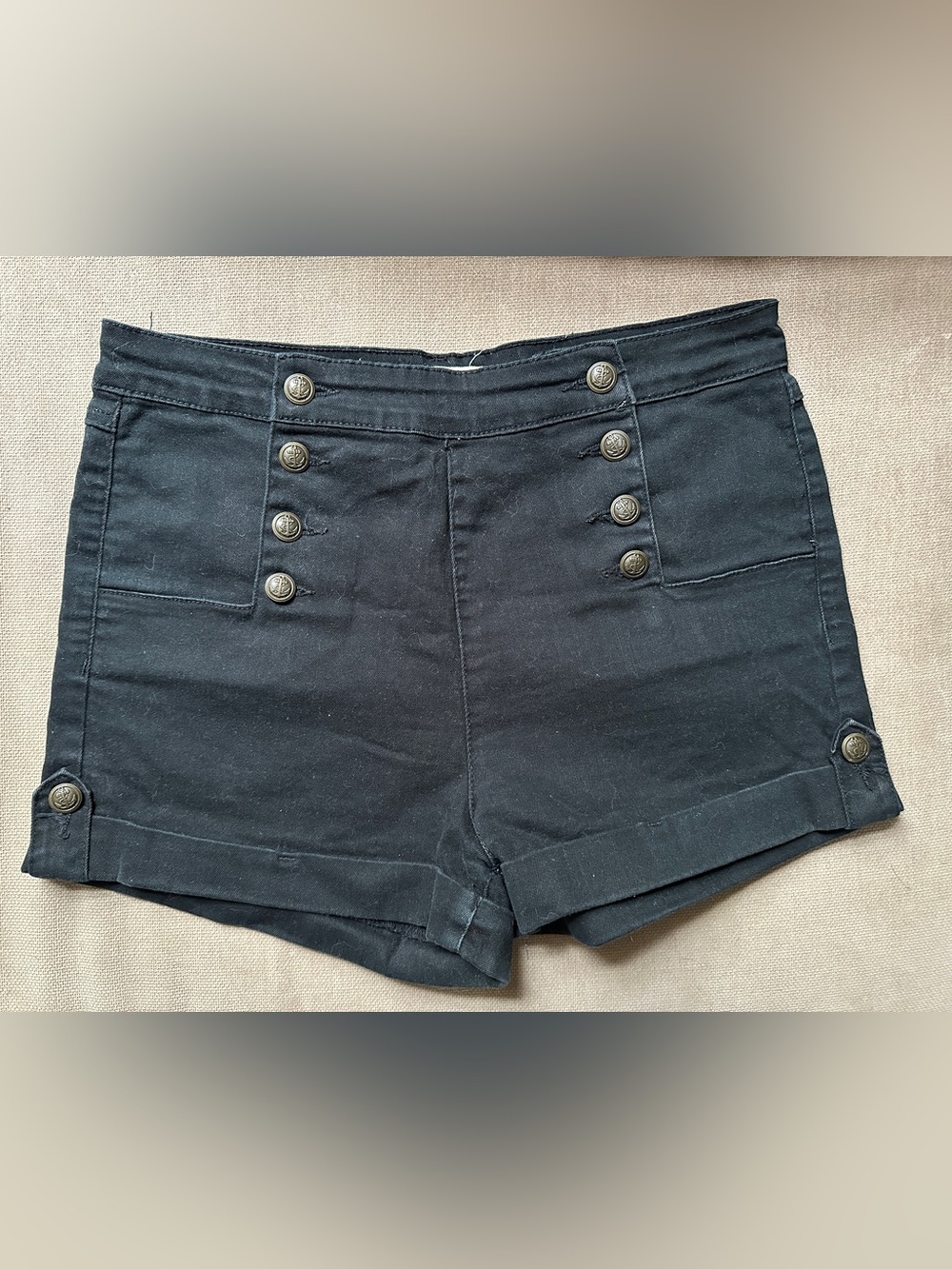 High-Waist Black Sailor Button Shorts
